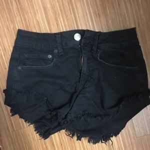 High Waisted Black Distressed Shorts